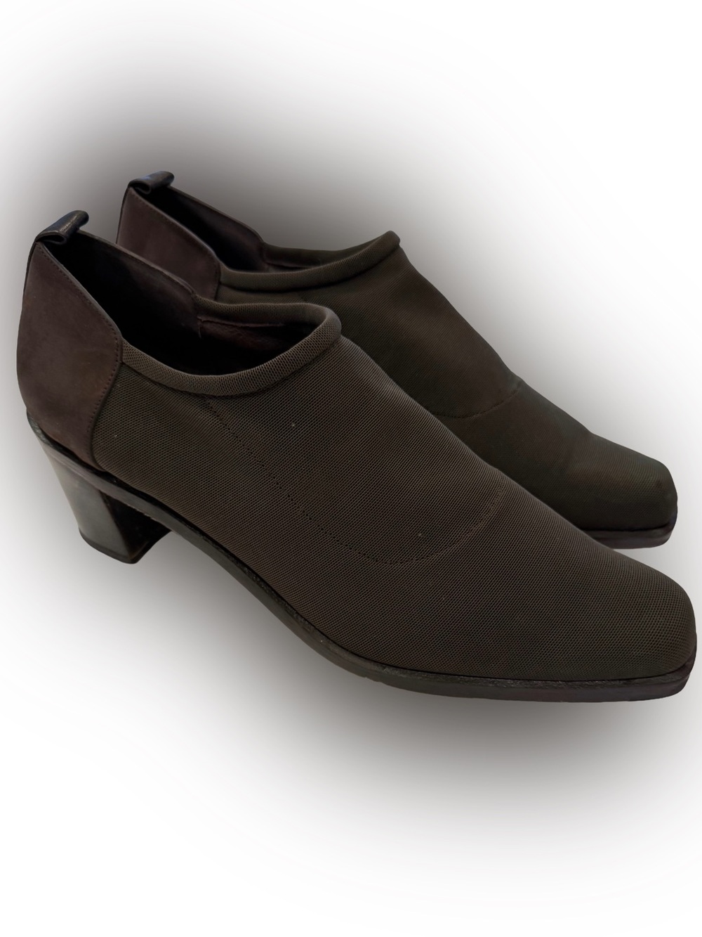 Donald Pliner Kesha Shoes Women Dark Brown Crepe Stretch Block Heel Sz 10